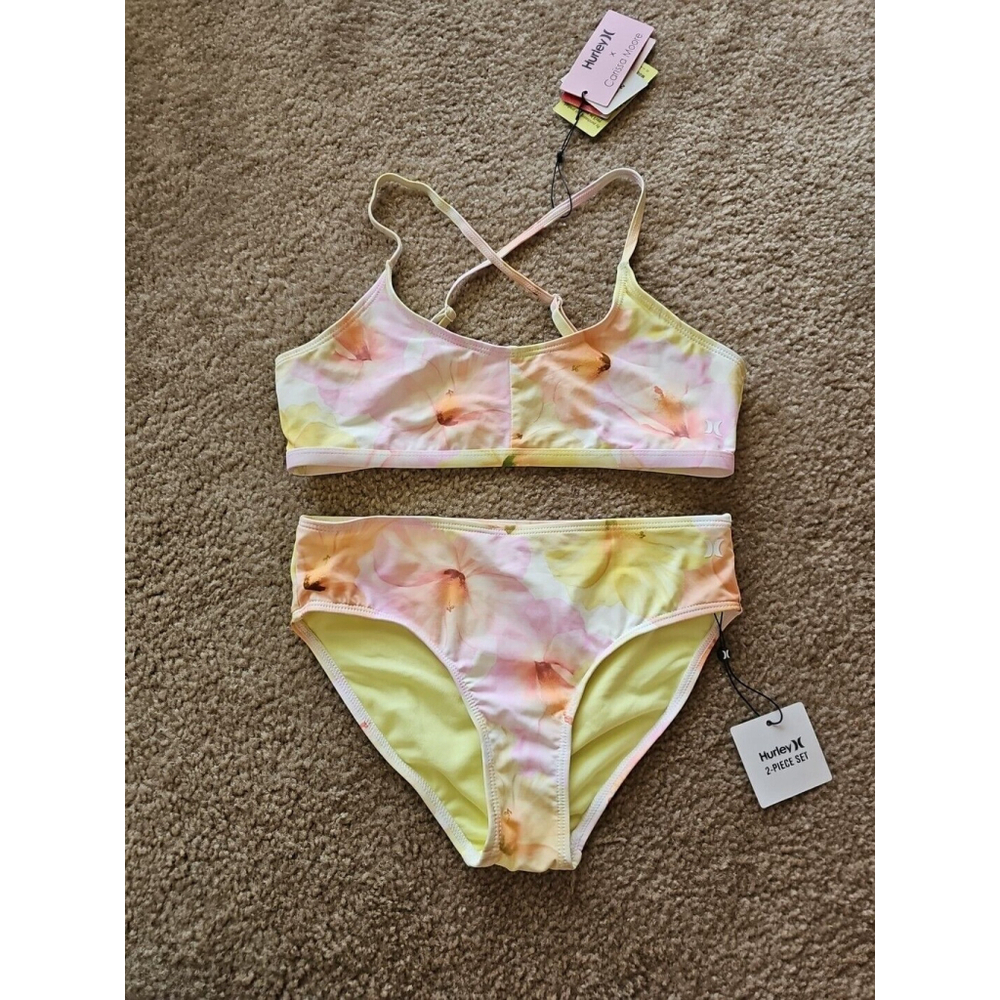 Hurley Girls Carissa Moore Bikini Swimsuit Large Aloha Hibiscus